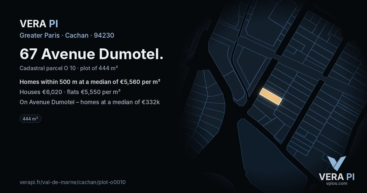 67 Avenue Dumotel, Cachan at night – the plot lit, the parcels around coloured by the prices near them