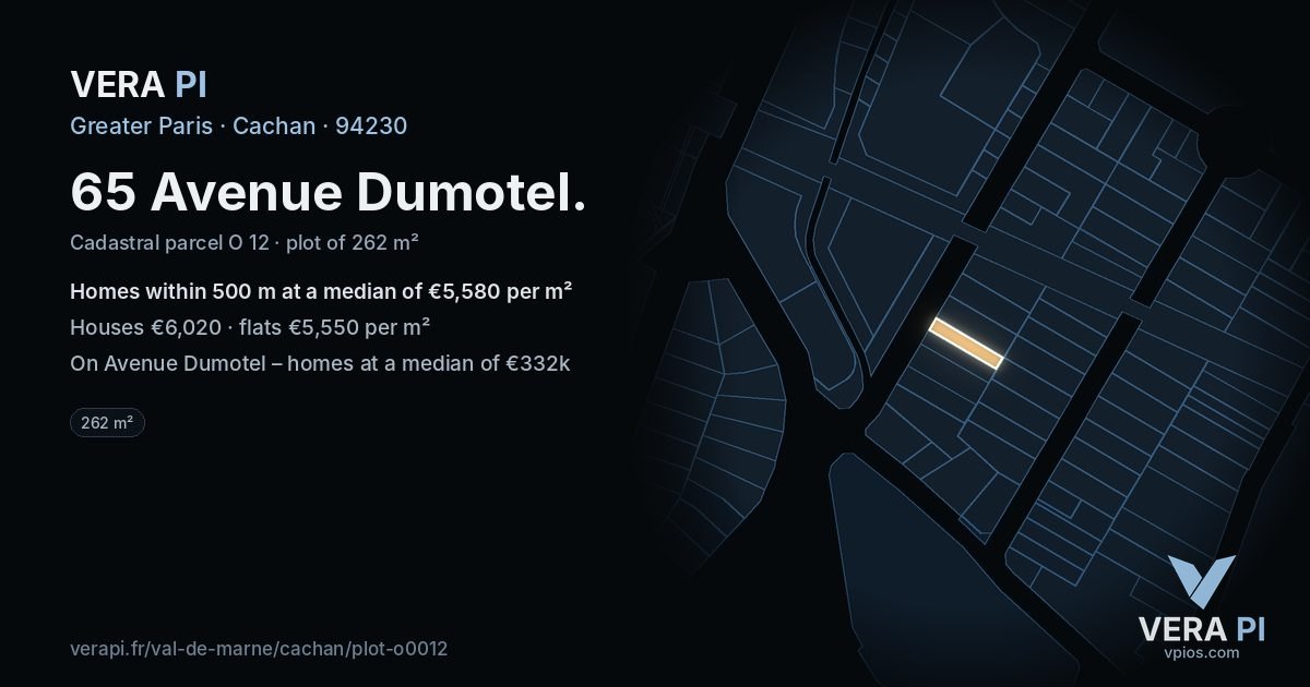 65 Avenue Dumotel, Cachan at night – the plot lit, the parcels around coloured by the prices near them