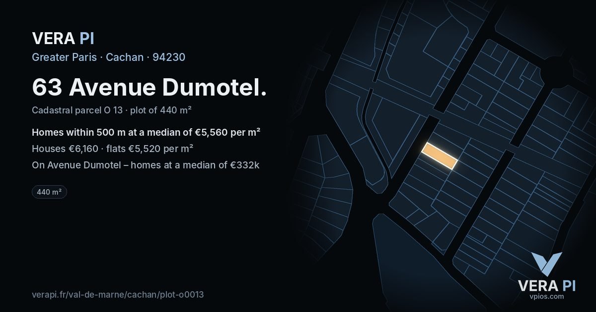 63 Avenue Dumotel, Cachan at night – the plot lit, the parcels around coloured by the prices near them
