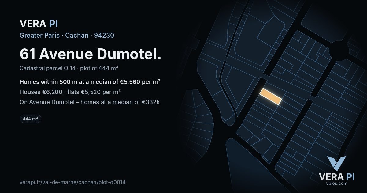 61 Avenue Dumotel, Cachan at night – the plot lit, the parcels around coloured by the prices near them
