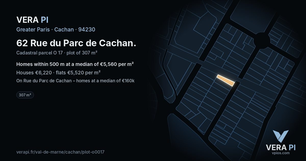 62 Rue du Parc de Cachan, Cachan at night – the plot lit, the parcels around coloured by the prices near them