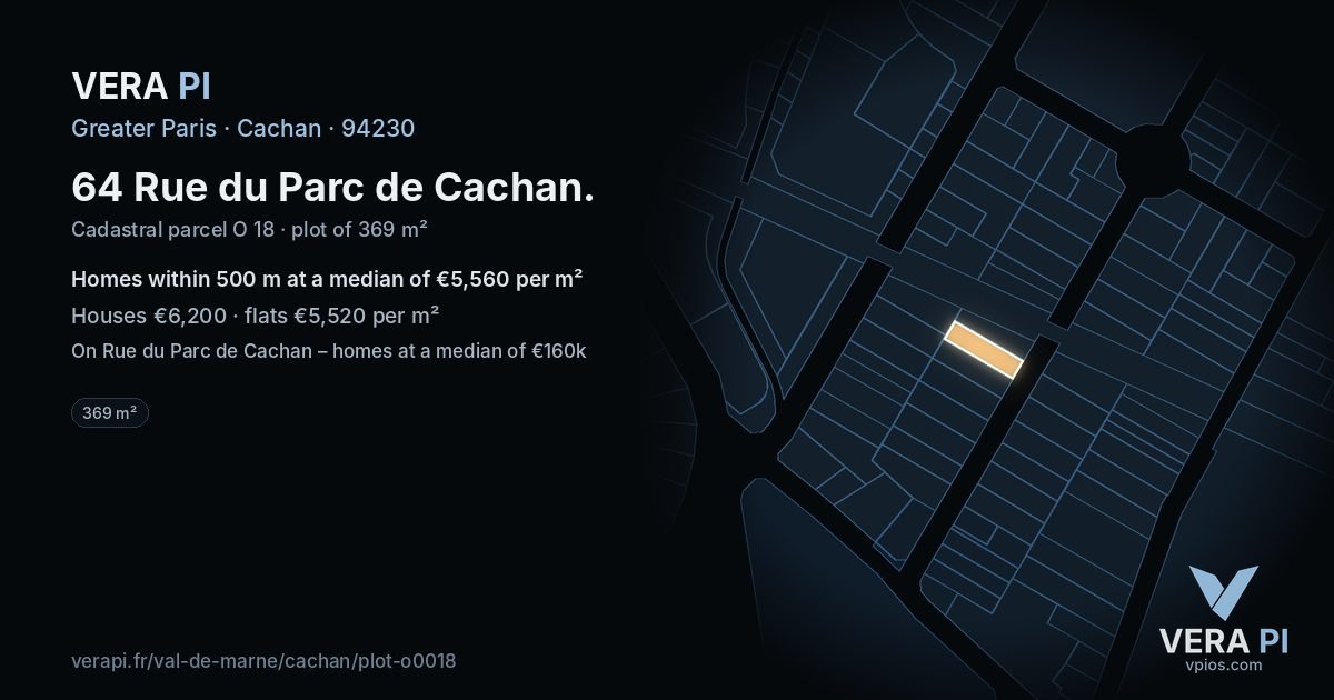 64 Rue du Parc de Cachan, Cachan at night – the plot lit, the parcels around coloured by the prices near them