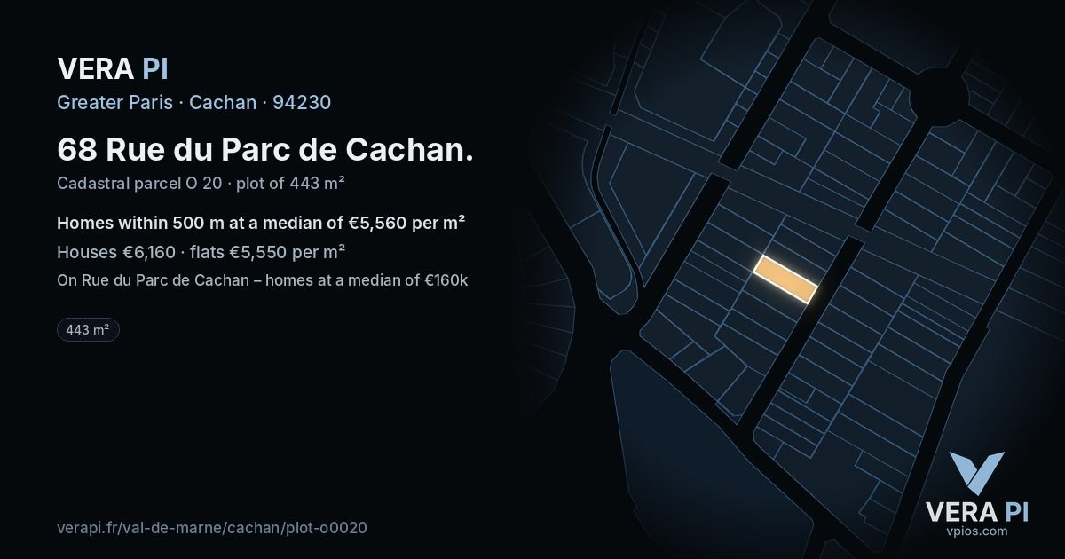 68 Rue du Parc de Cachan, Cachan at night – the plot lit, the parcels around coloured by the prices near them