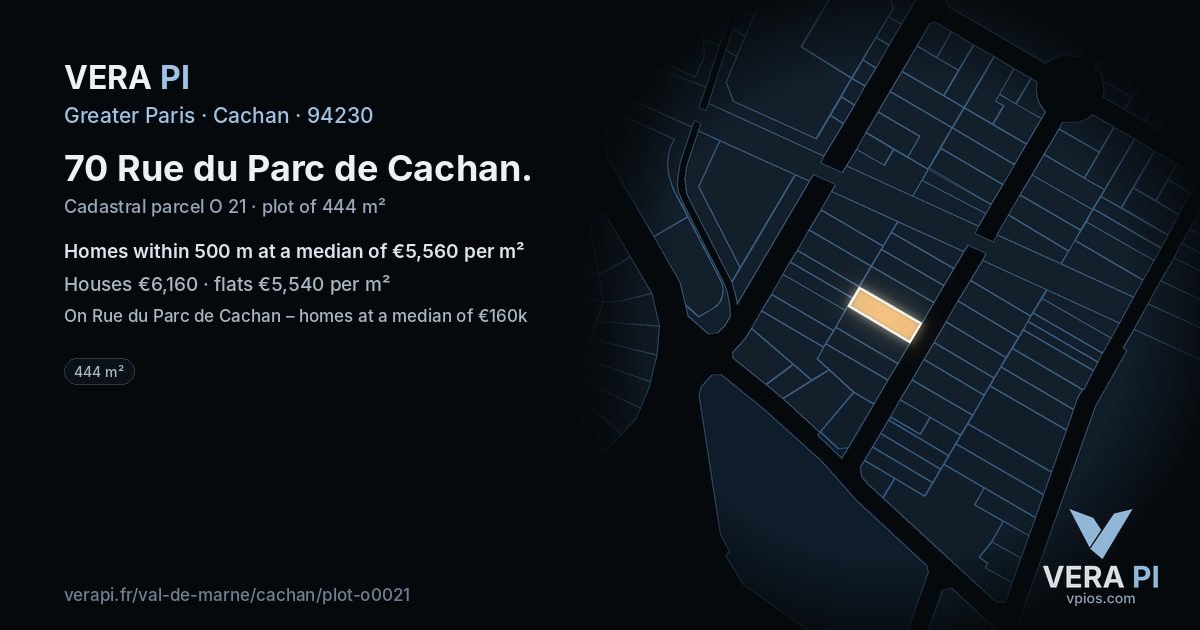 70 Rue du Parc de Cachan, Cachan at night – the plot lit, the parcels around coloured by the prices near them