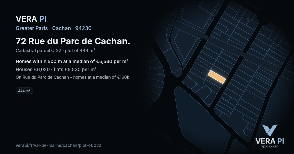 72 Rue du Parc de Cachan, Cachan at night – the plot lit, the parcels around coloured by the prices near them