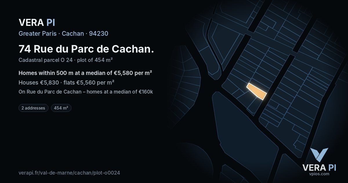 74 Rue du Parc de Cachan, Cachan at night – the plot lit, the parcels around coloured by the prices near them