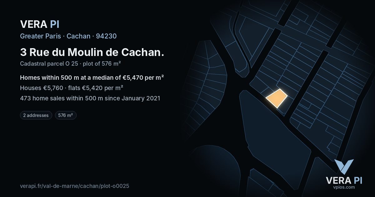 3 Rue du Moulin de Cachan, Cachan at night – the plot lit, the parcels around coloured by the prices near them