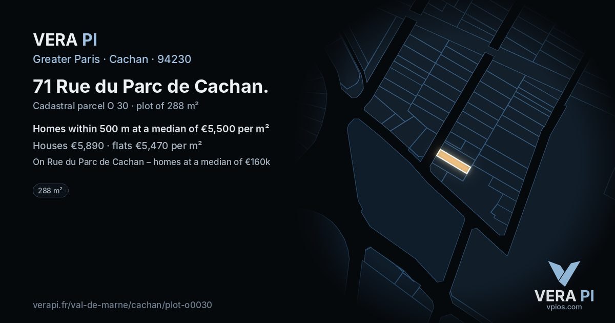 71 Rue du Parc de Cachan, Cachan at night – the plot lit, the parcels around coloured by the prices near them