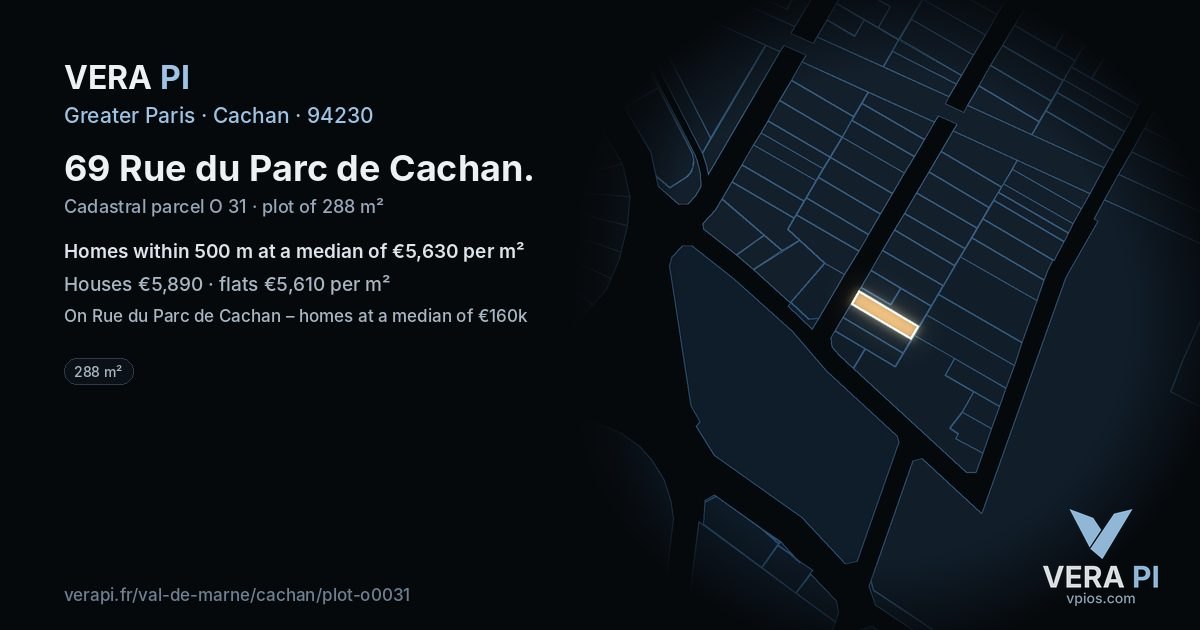 69 Rue du Parc de Cachan, Cachan at night – the plot lit, the parcels around coloured by the prices near them