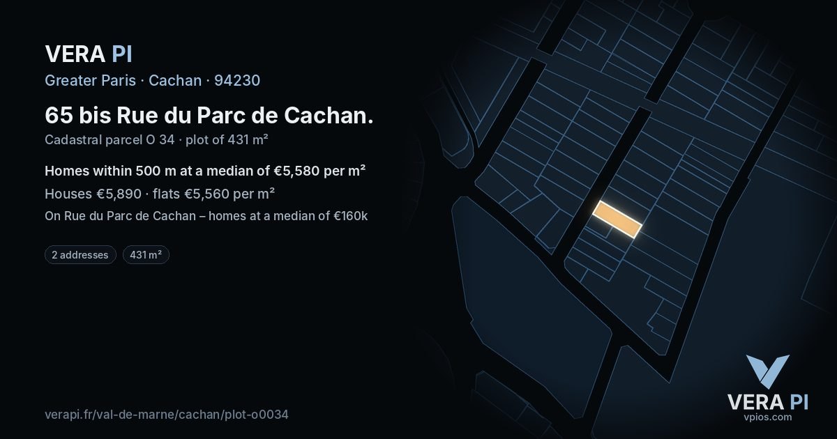65 bis Rue du Parc de Cachan, Cachan at night – the plot lit, the parcels around coloured by the prices near them