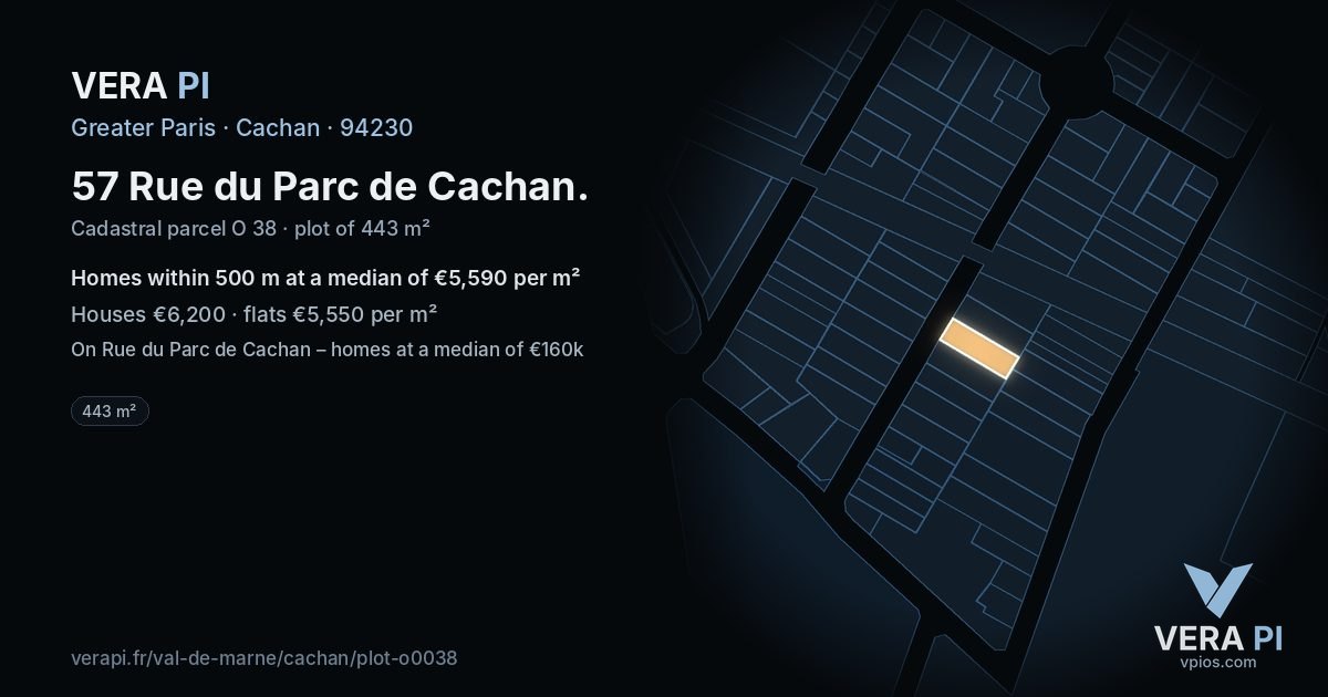 57 Rue du Parc de Cachan, Cachan at night – the plot lit, the parcels around coloured by the prices near them