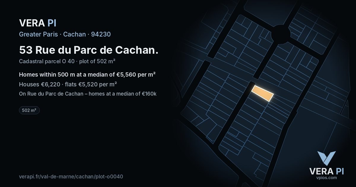 53 Rue du Parc de Cachan, Cachan at night – the plot lit, the parcels around coloured by the prices near them
