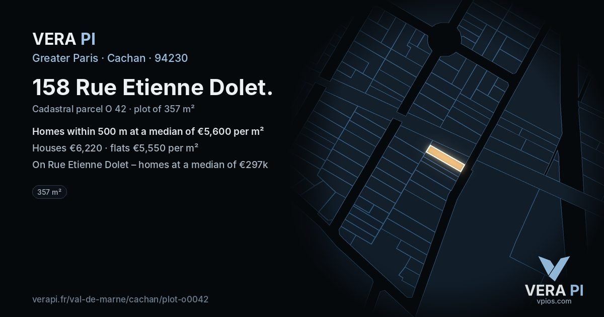 158 Rue Etienne Dolet, Cachan at night – the plot lit, the parcels around coloured by the prices near them