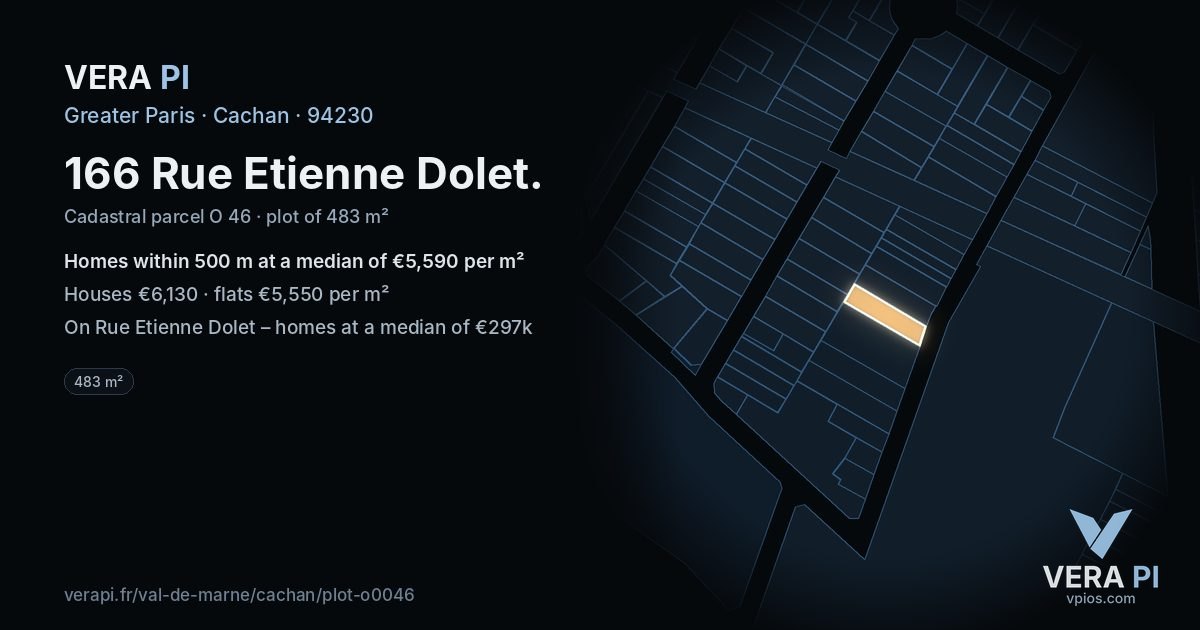 166 Rue Etienne Dolet, Cachan at night – the plot lit, the parcels around coloured by the prices near them