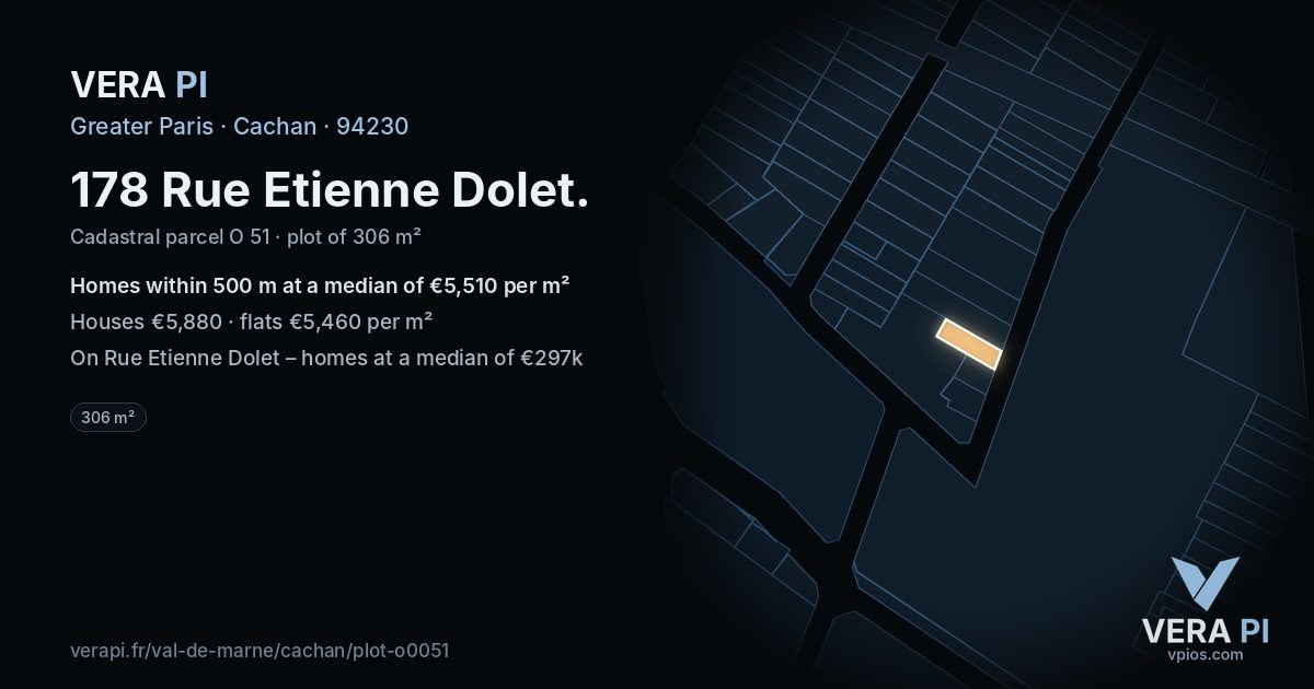 178 Rue Etienne Dolet, Cachan at night – the plot lit, the parcels around coloured by the prices near them