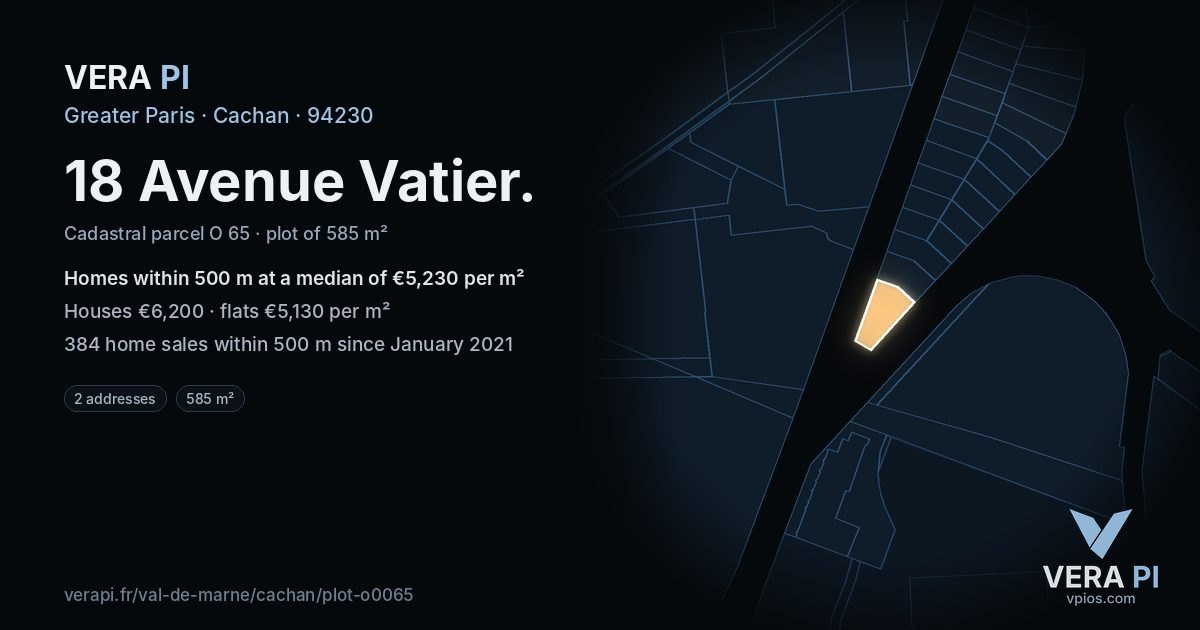 18 Avenue Vatier, Cachan at night – the plot lit, the parcels around coloured by the prices near them
