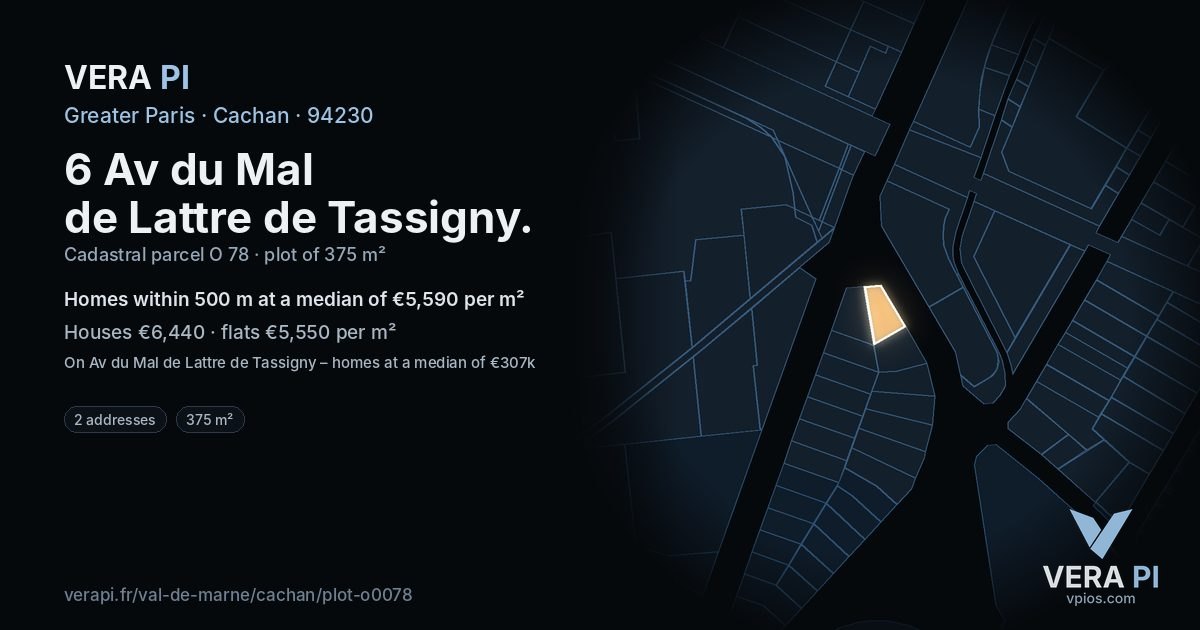 6 Av du Mal de Lattre de Tassigny, Cachan at night – the plot lit, the parcels around coloured by the prices near them