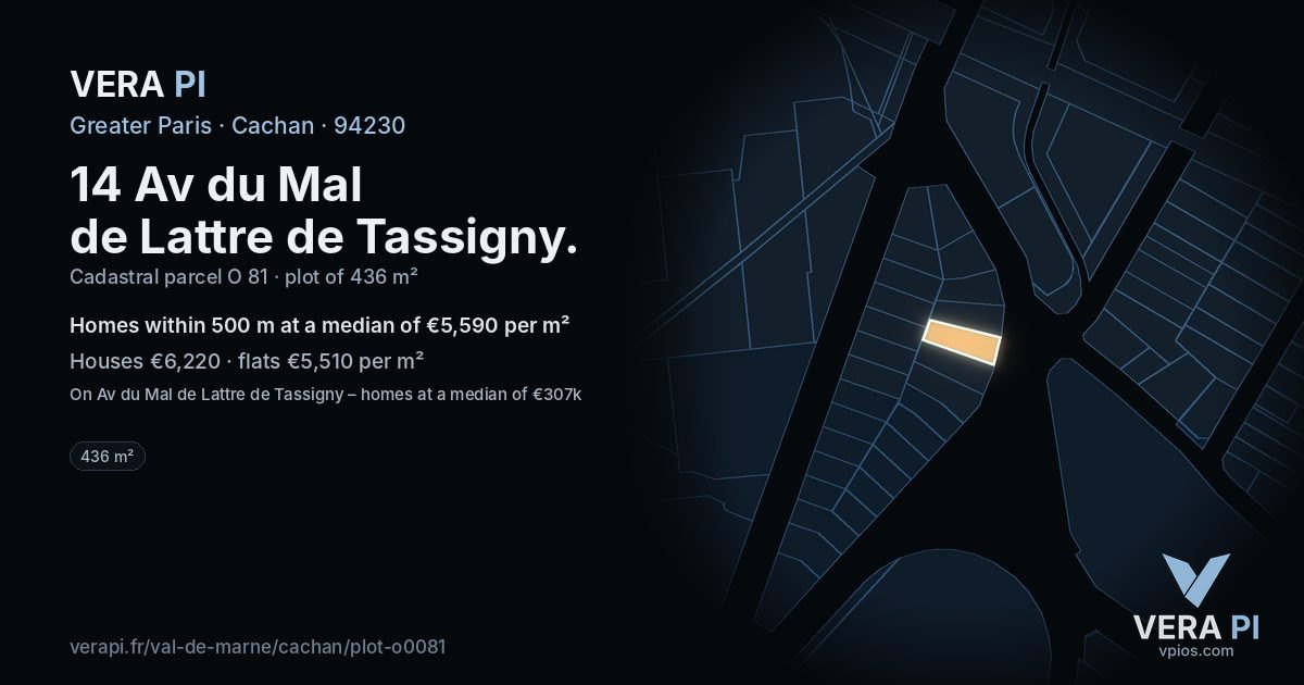 14 Av du Mal de Lattre de Tassigny, Cachan at night – the plot lit, the parcels around coloured by the prices near them