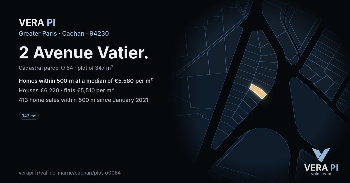 2 Avenue Vatier, Cachan at night – the plot lit, the parcels around coloured by the prices near them