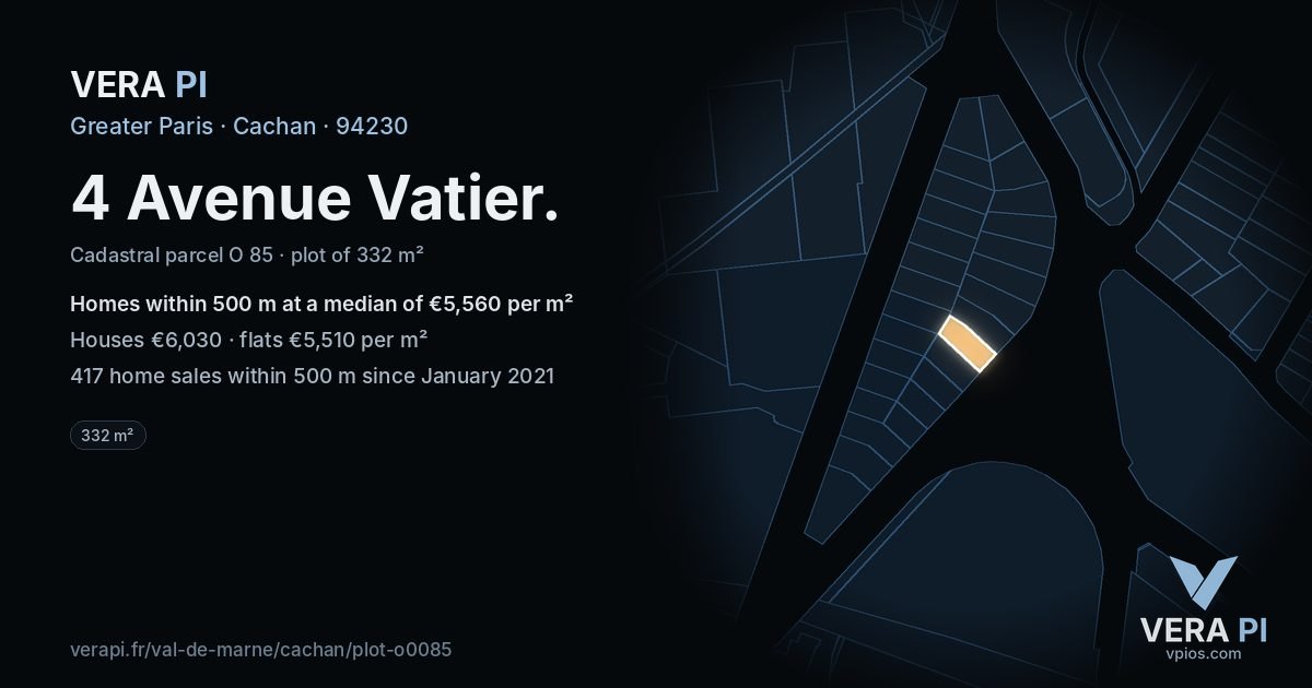 4 Avenue Vatier, Cachan at night – the plot lit, the parcels around coloured by the prices near them