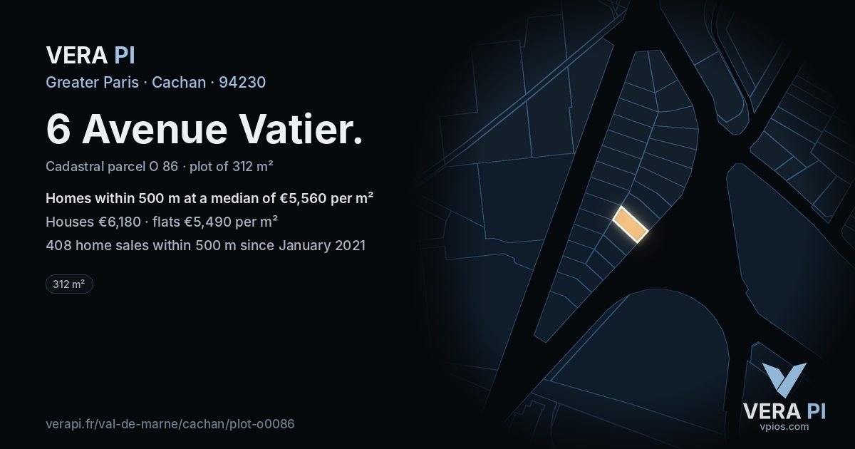 6 Avenue Vatier, Cachan at night – the plot lit, the parcels around coloured by the prices near them