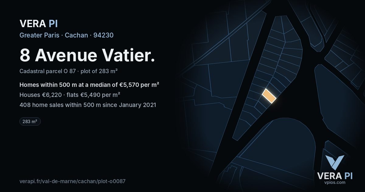 8 Avenue Vatier, Cachan at night – the plot lit, the parcels around coloured by the prices near them