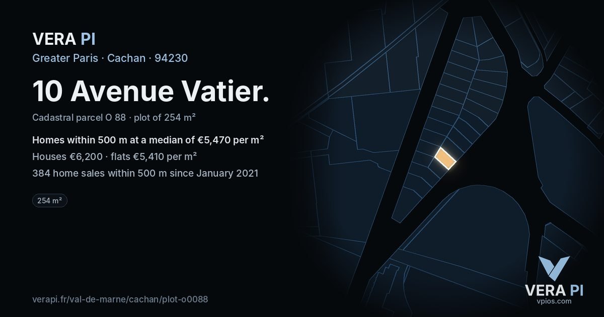 10 Avenue Vatier, Cachan at night – the plot lit, the parcels around coloured by the prices near them