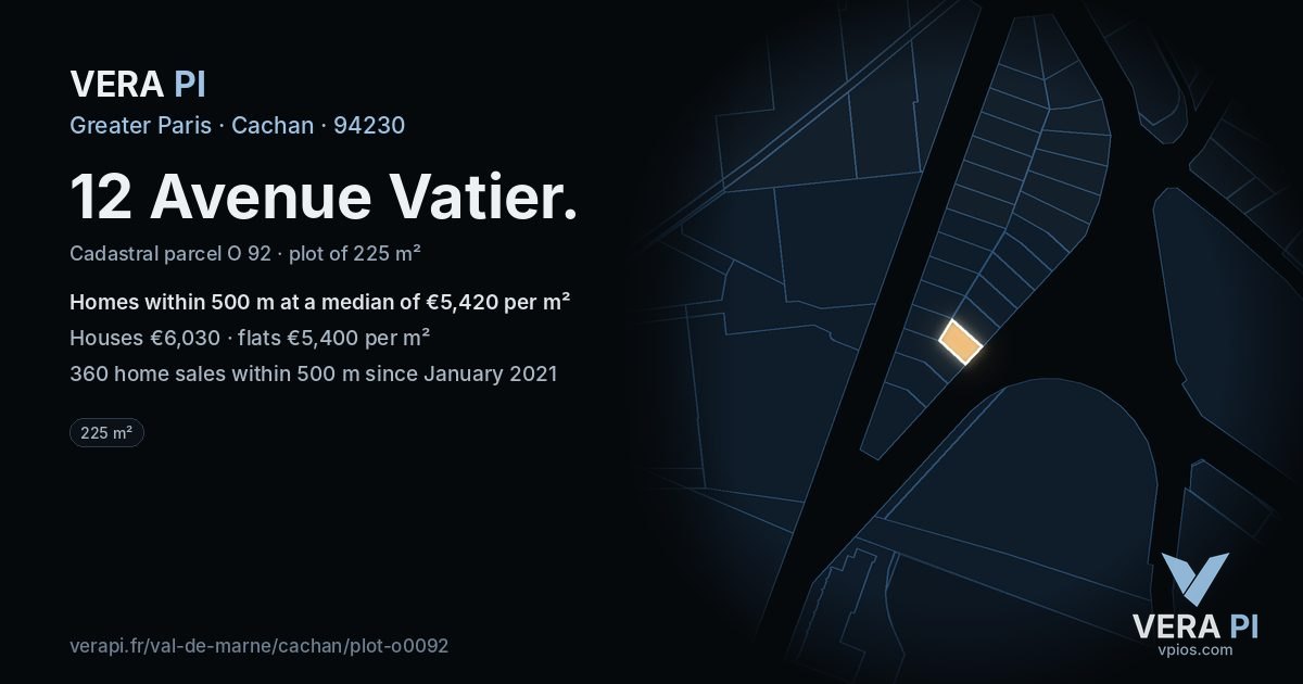 12 Avenue Vatier, Cachan at night – the plot lit, the parcels around coloured by the prices near them