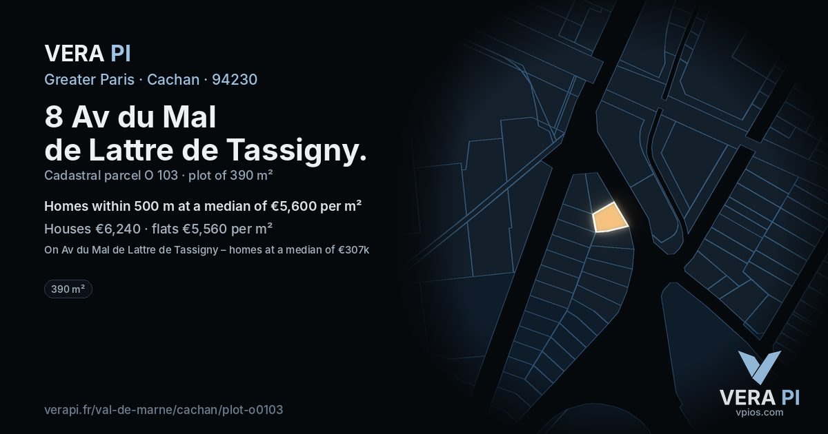 8 Av du Mal de Lattre de Tassigny, Cachan at night – the plot lit, the parcels around coloured by the prices near them