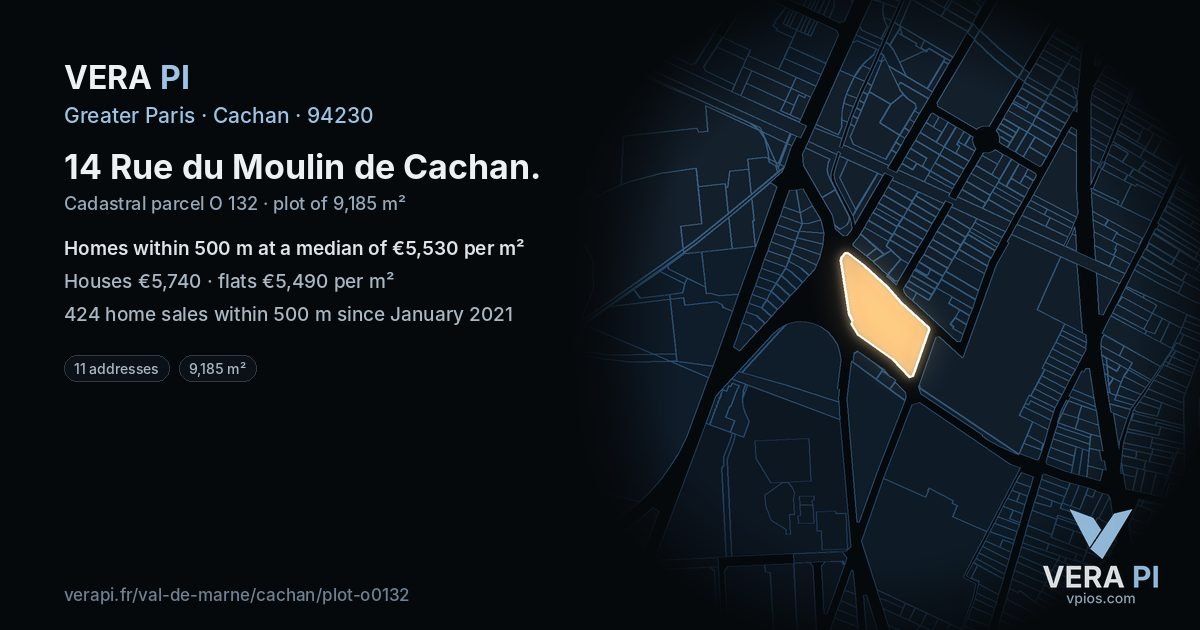 14 Rue du Moulin de Cachan, Cachan at night – the plot lit, the parcels around coloured by the prices near them