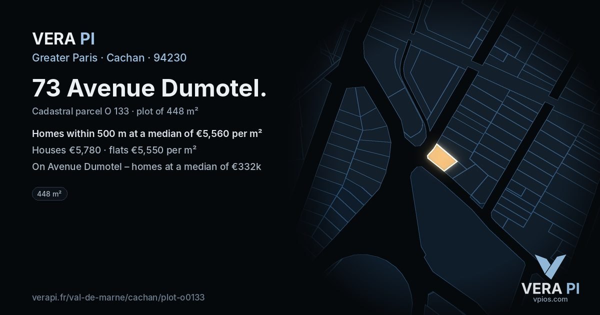 73 Avenue Dumotel, Cachan at night – the plot lit, the parcels around coloured by the prices near them