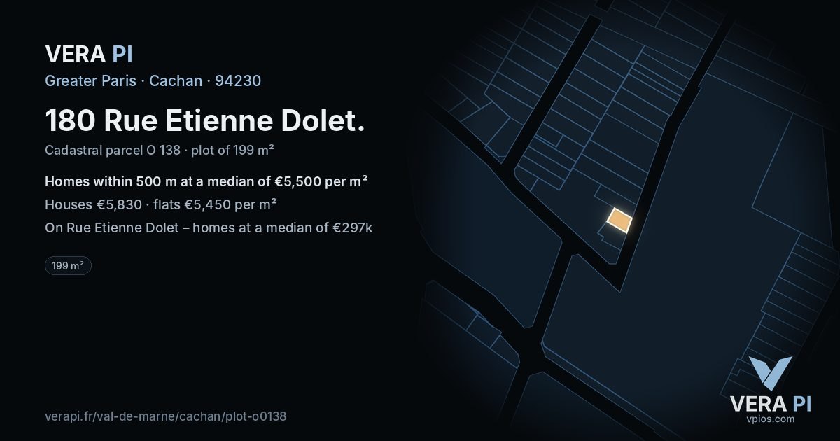 180 Rue Etienne Dolet, Cachan at night – the plot lit, the parcels around coloured by the prices near them