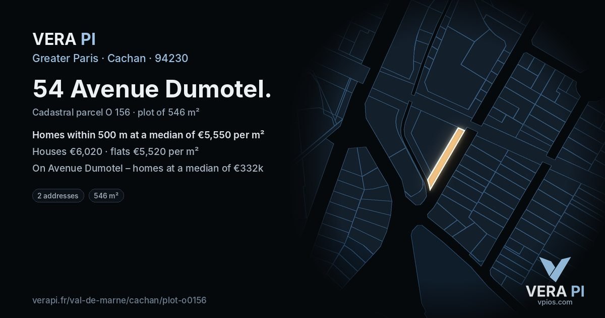 54 Avenue Dumotel, Cachan at night – the plot lit, the parcels around coloured by the prices near them
