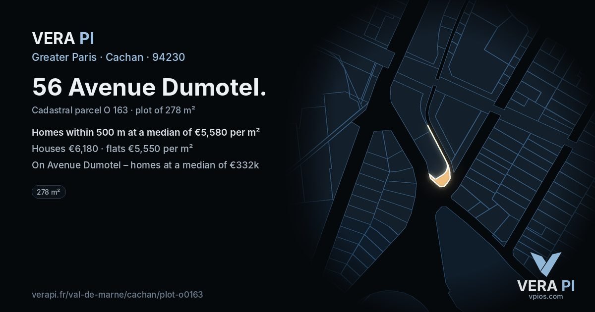 56 Avenue Dumotel, Cachan at night – the plot lit, the parcels around coloured by the prices near them