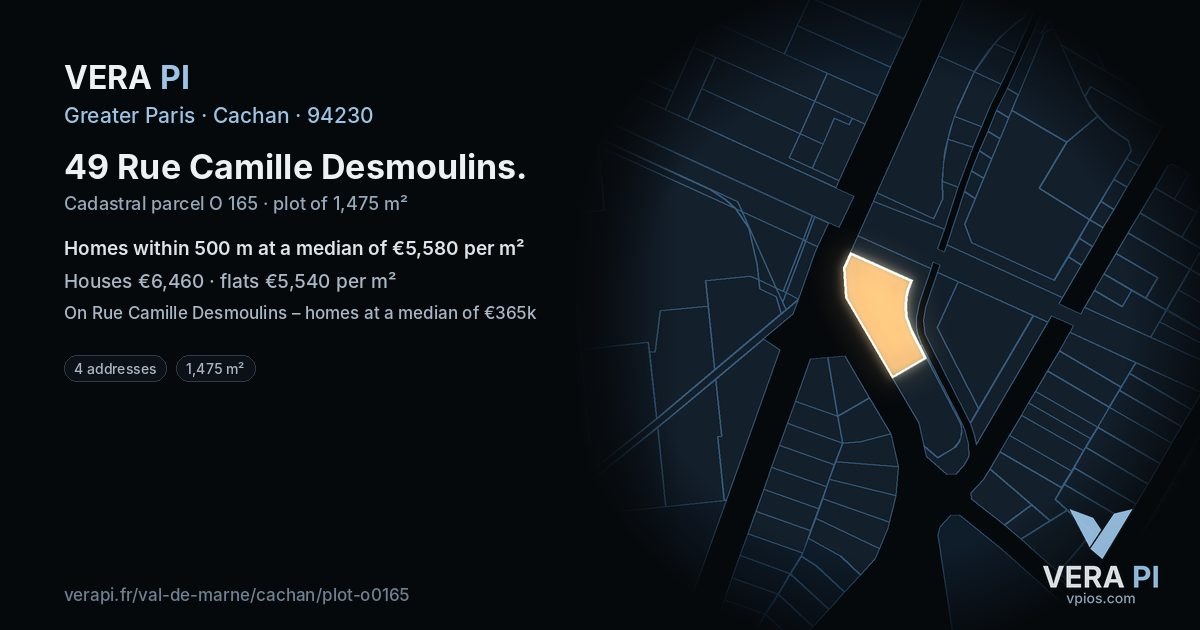 49 Rue Camille Desmoulins, Cachan at night – the plot lit, the parcels around coloured by the prices near them