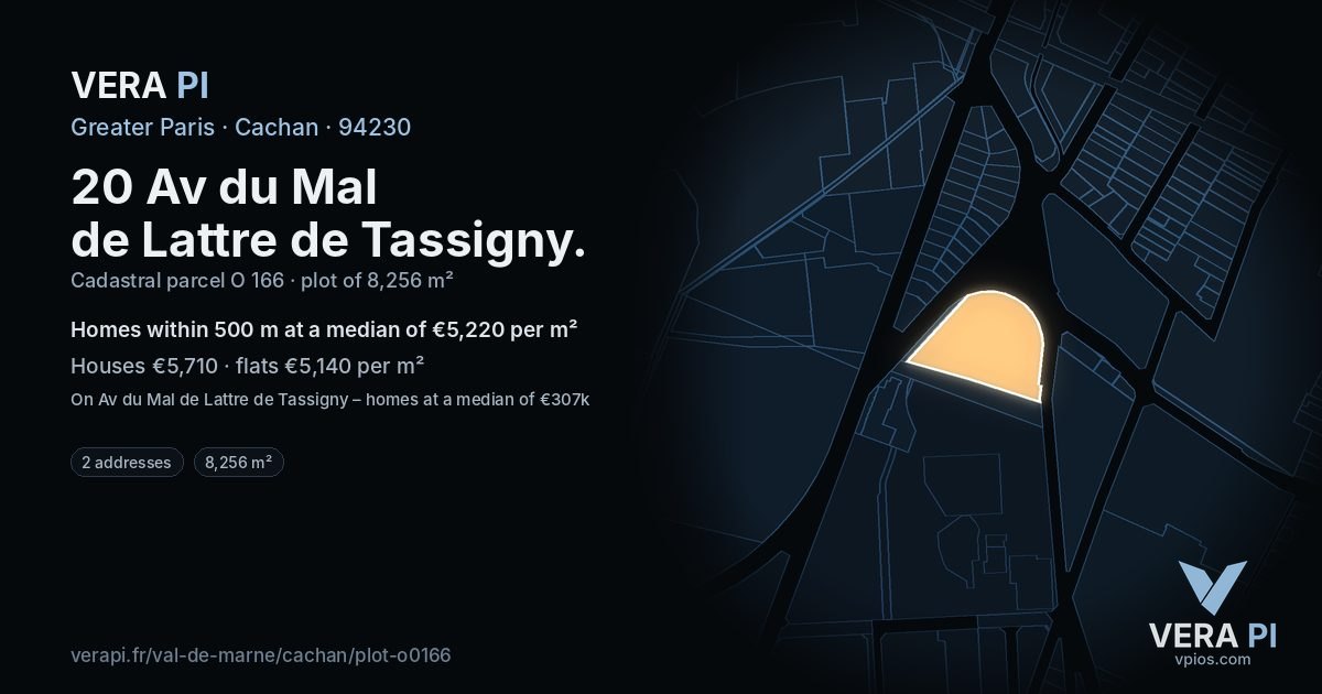 20 Av du Mal de Lattre de Tassigny, Cachan at night – the plot lit, the parcels around coloured by the prices near them