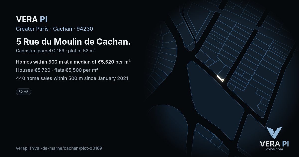 5 Rue du Moulin de Cachan, Cachan at night – the plot lit, the parcels around coloured by the prices near them
