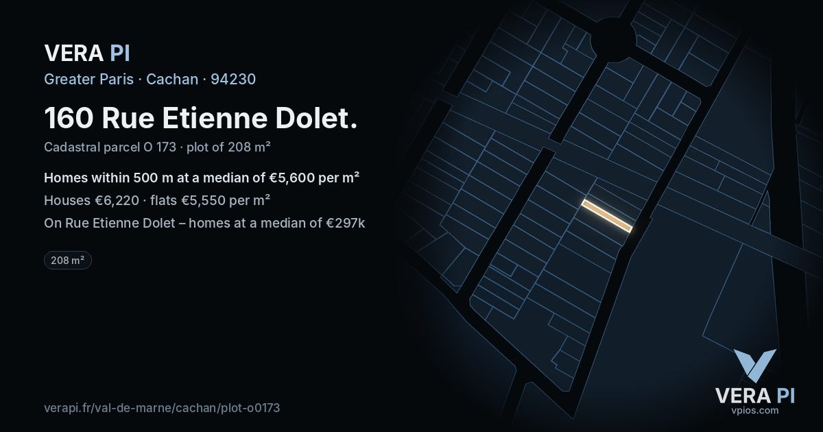 160 Rue Etienne Dolet, Cachan at night – the plot lit, the parcels around coloured by the prices near them