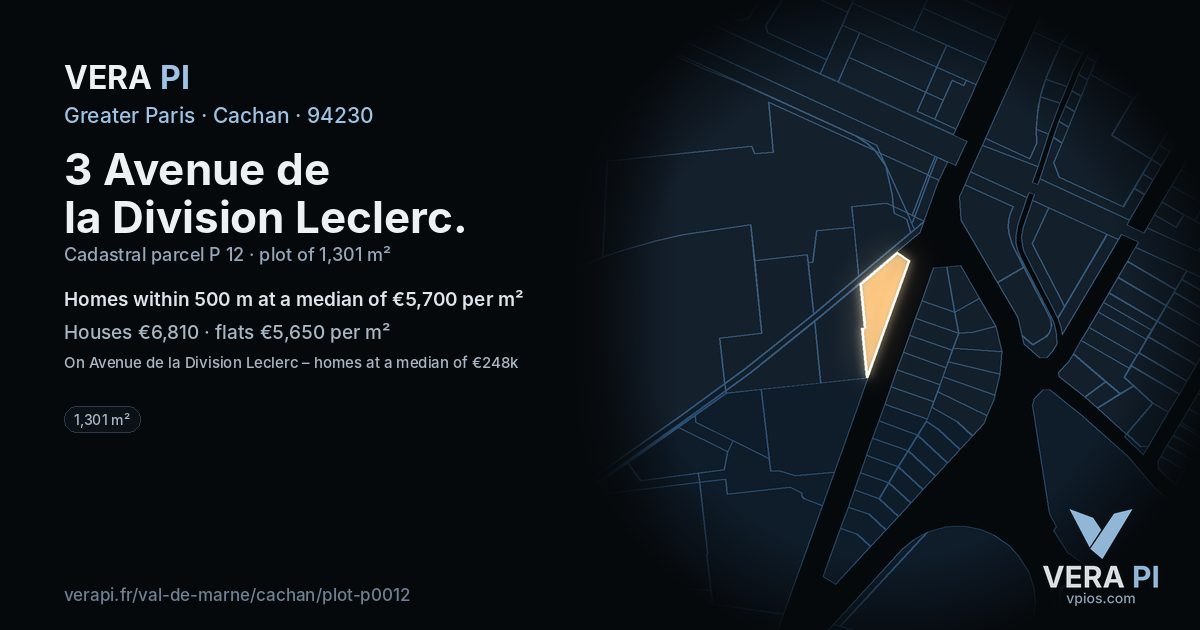 3 Avenue de la Division Leclerc, Cachan at night – the plot lit, the parcels around coloured by the prices near them