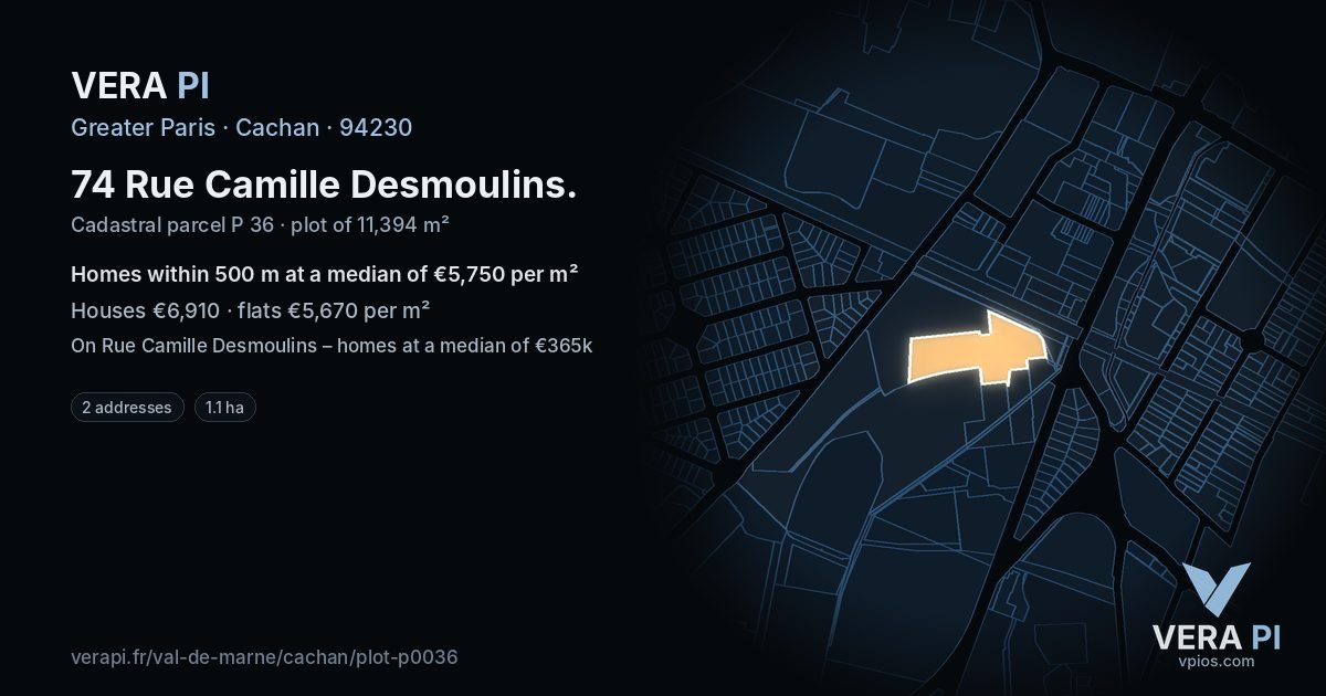 74 Rue Camille Desmoulins, Cachan at night – the plot lit, the parcels around coloured by the prices near them