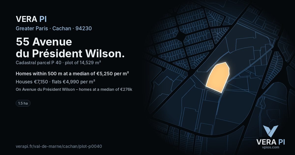 55 Avenue du Président Wilson, Cachan at night – the plot lit, the parcels around coloured by the prices near them