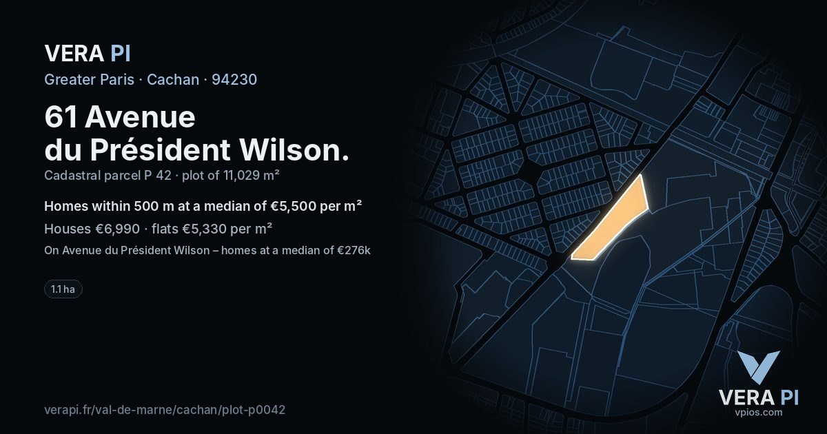 61 Avenue du Président Wilson, Cachan at night – the plot lit, the parcels around coloured by the prices near them