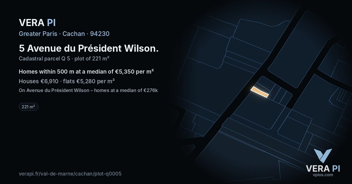 5 Avenue du Président Wilson, Cachan at night – the plot lit, the parcels around coloured by the prices near them