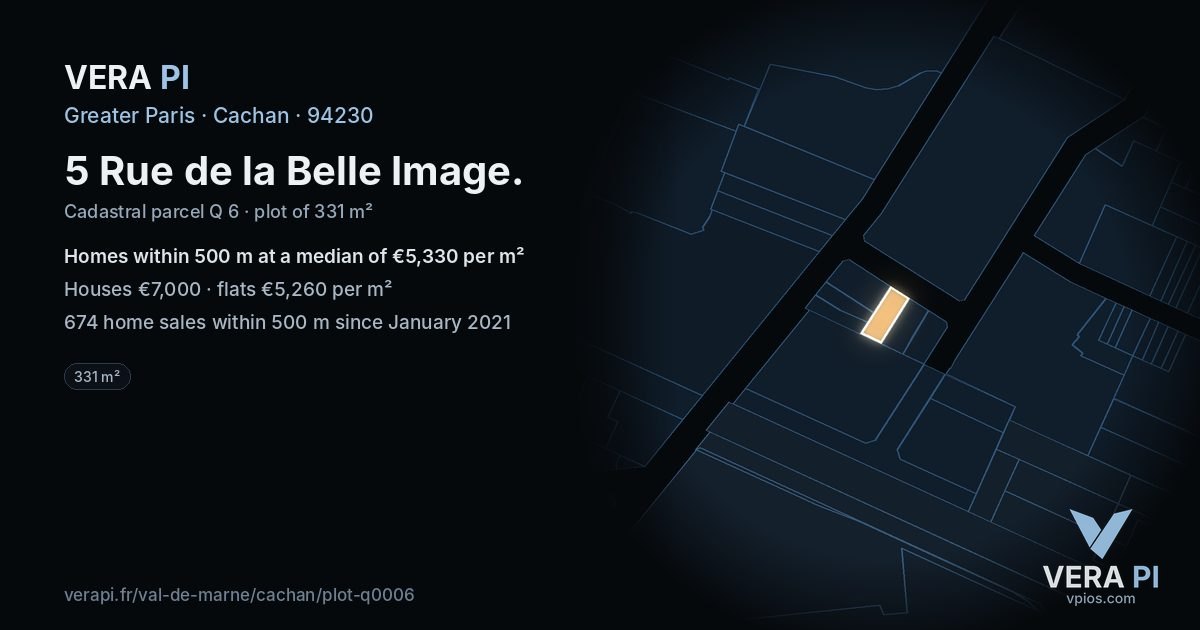 5 Rue de la Belle Image, Cachan at night – the plot lit, the parcels around coloured by the prices near them