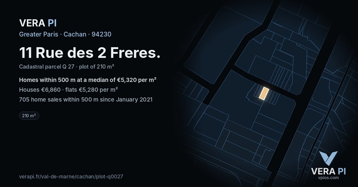 11 Rue des 2 Freres, Cachan at night – the plot lit, the parcels around coloured by the prices near them