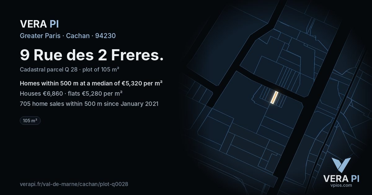9 Rue des 2 Freres, Cachan at night – the plot lit, the parcels around coloured by the prices near them