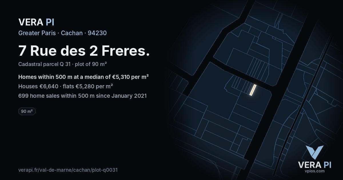 7 Rue des 2 Freres, Cachan at night – the plot lit, the parcels around coloured by the prices near them