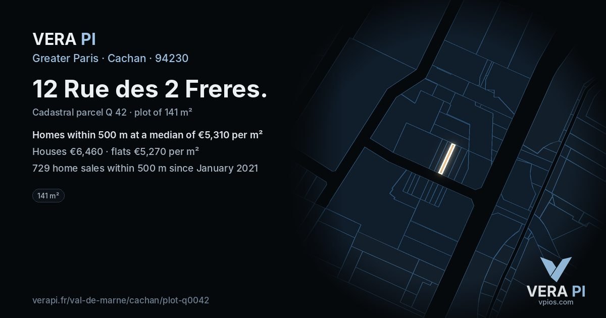 12 Rue des 2 Freres, Cachan at night – the plot lit, the parcels around coloured by the prices near them