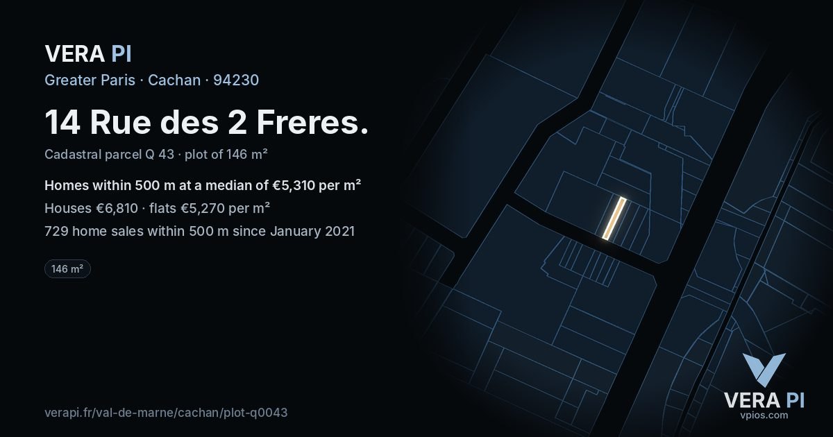 14 Rue des 2 Freres, Cachan at night – the plot lit, the parcels around coloured by the prices near them