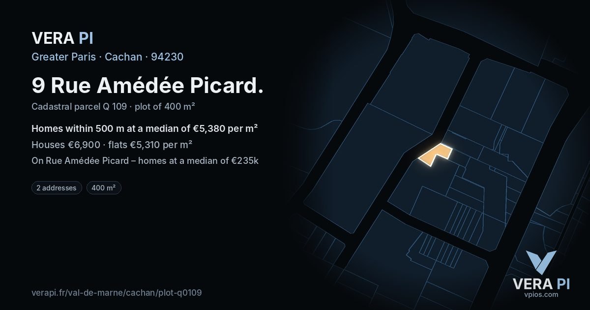 9 Rue Amédée Picard, Cachan at night – the plot lit, the parcels around coloured by the prices near them